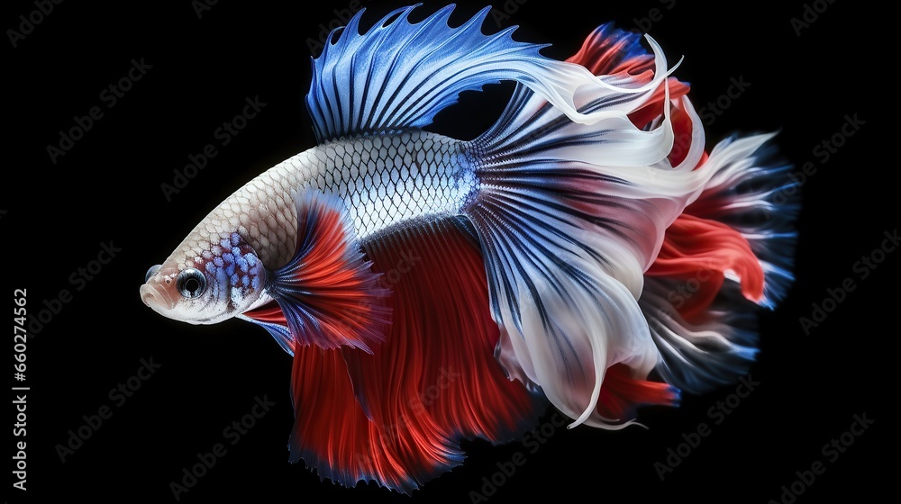 Small fish, Siamese fighting fish, Red fighting fish isolated on black background