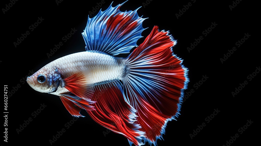 Small fish, Siamese fighting fish, Red fighting fish isolated on black background Small fish, Siamese fighting fish, Red fighting fish isolated on black background