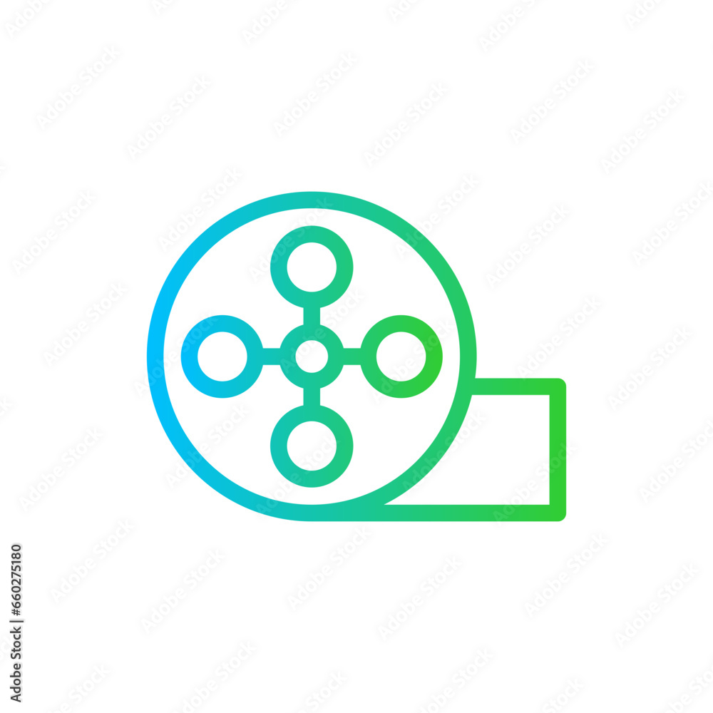 Cinema reel cinema icon with blue and green gradient outline style. movie, cinema, film, video, tape, reel, entertainment. Vector Illustration Cinema reel cinema icon with blue and green gradient outline style. movie, cinema, film, video, tape, reel, entertainment. Vector Illustration