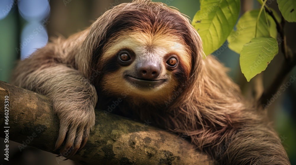 Fototapeta premium Hoffmans Two toed Sloth Choloepus hoffmanni climbing on a tree