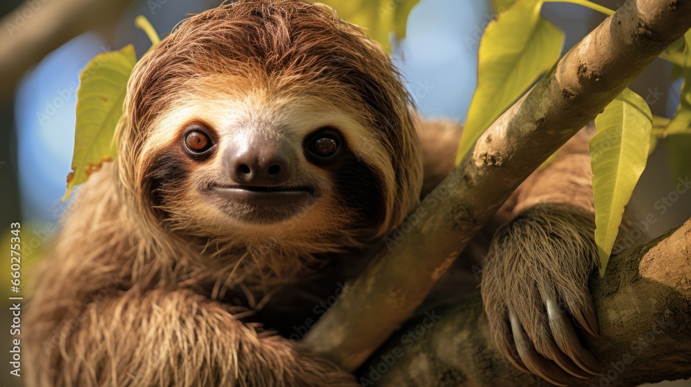 Hoffmans Two toed Sloth Choloepus hoffmanni climbing on a tree Hoffmans Two toed Sloth Choloepus hoffmanni climbing on a tree