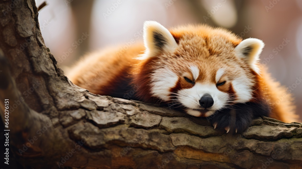 Fototapeta premium Red panda sleeping during an afternoon nap