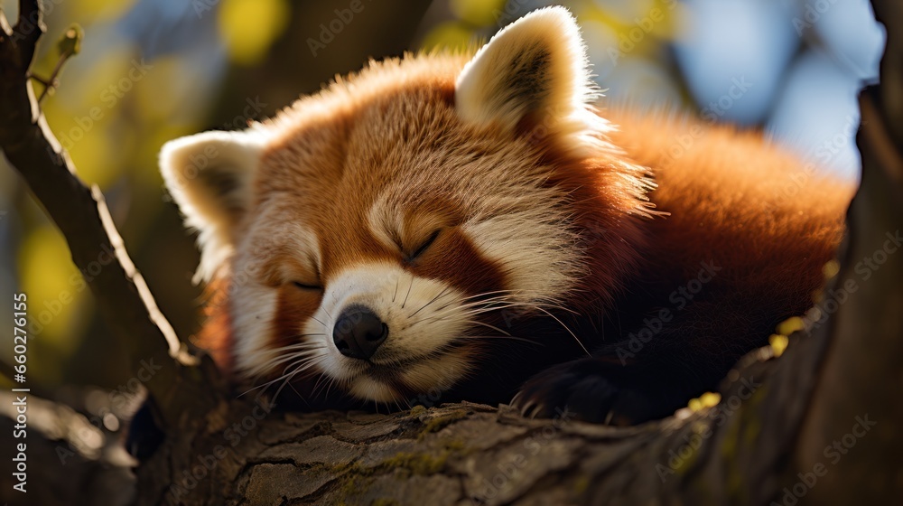Fototapeta premium Red panda sleeping during an afternoon nap