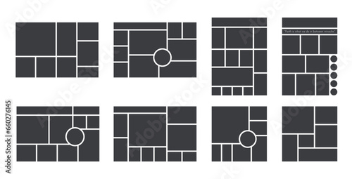 Moodboard template. Collage grids. Mood board layout. Photomontage pictures. Set of album backgrounds. Collection mosaic frames. Modern photography banner. Vector illustration