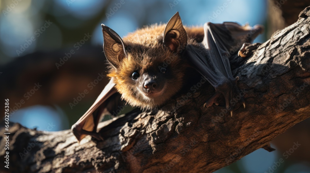 Tree roosting bat C brachyotis hanging from a roof