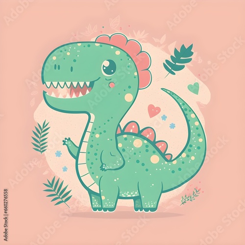 cute kawaii colourful dinosaur illustration vector simple clean minimalist wallpaper bright collection in a series 