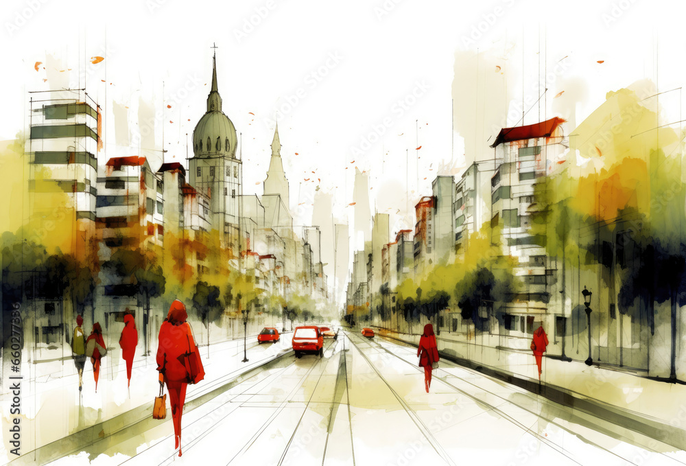 Autumn. Streets and high-rise buildings of a modern eco-city Eco-friendly urban design of the future Autumn. Streets and high-rise buildings of a modern eco-city Eco-friendly urban design of the future