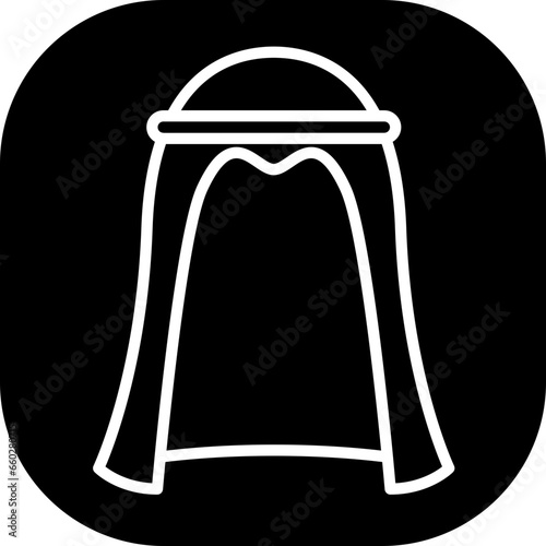 Thawb fashion muslim icon with black filled line outline style. arab, thawb, saudi, thobe, man, kandura, arabian. Vector Illustration