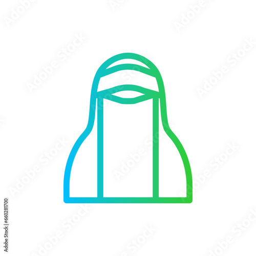 Niqab fashion muslim icon with blue and green gradient outline style. niqab, muslim, arab, hijab, saudi, religion, islamic. Vector Illustration