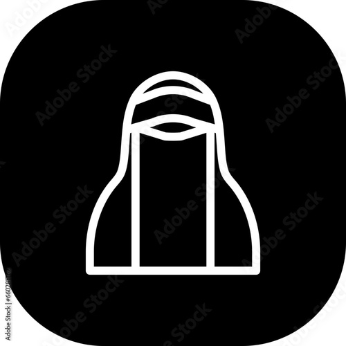 Niqab fashion muslim icon with black filled line outline style. niqab, muslim, arab, hijab, saudi, religion, islamic. Vector Illustration