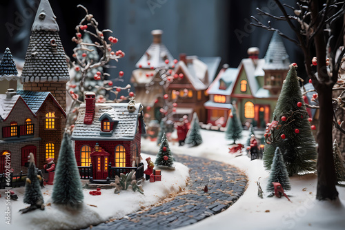 christmas night in the city, 3d illustration, Christmas winter fairy village landscape © Planetz