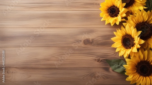 Wood Background with Some Sunflower Flower
