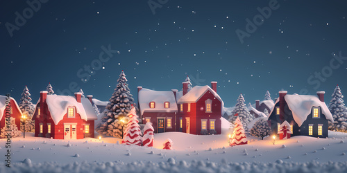 Christmas winter fairy village landscape, santa house