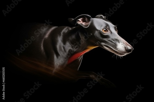 Elegant greyhound on black - picture of speed and grace. Generative AI