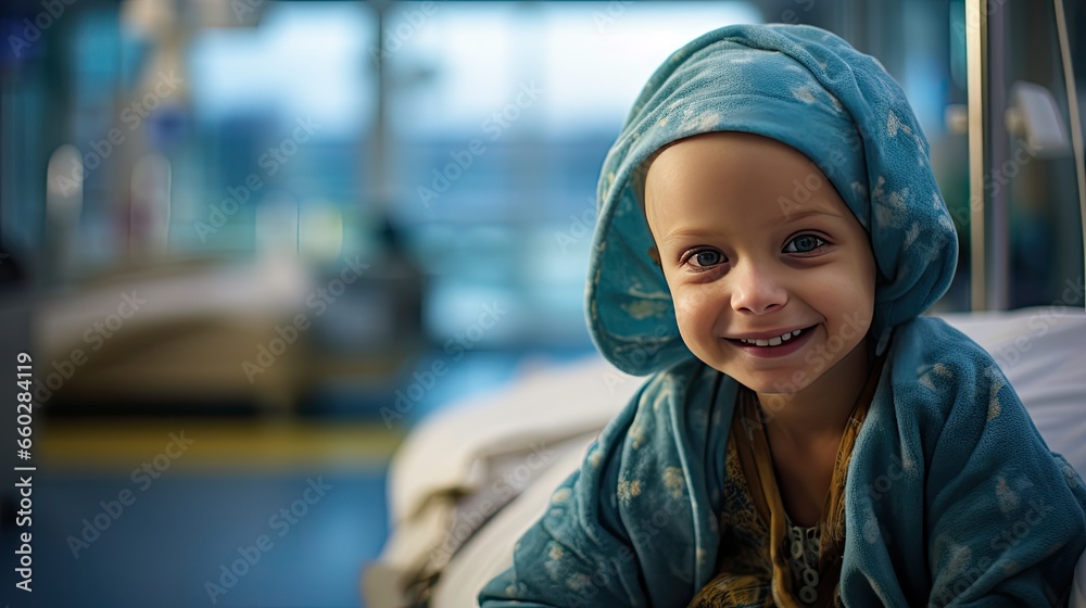 Retrato de un niño con cáncer en una habitación de hospital. Retrato de un niño con cáncer en una habitación de hospital.