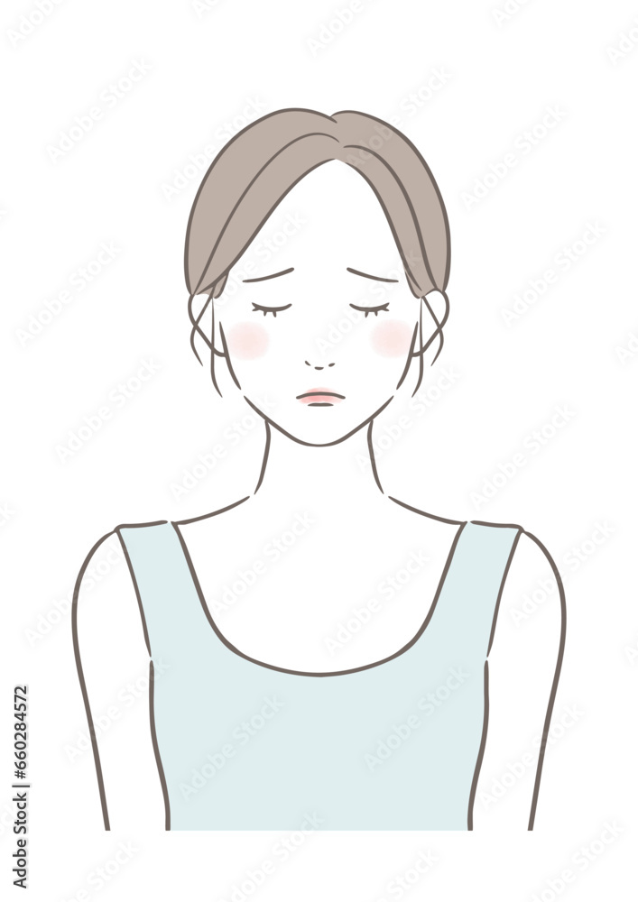 目を閉じるがっかりする女性