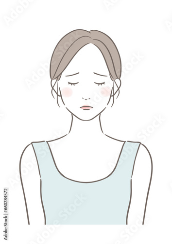 目を閉じるがっかりする女性