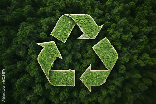 recycling waste concept. recycling sig green grass in the forest. Idea for reuse for recycling environmental protection world. ecological waste management and a sustainable and economical