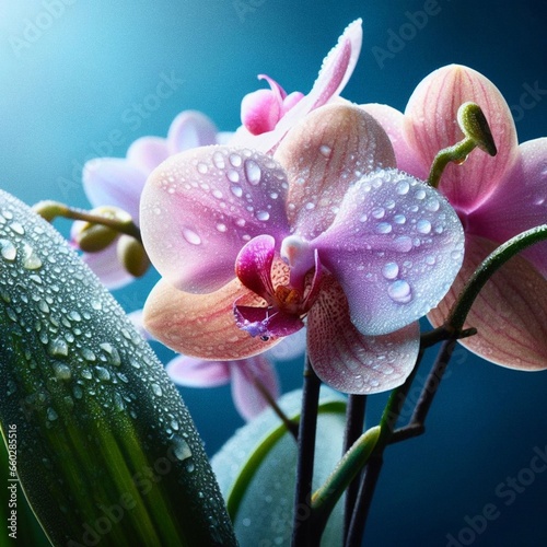 orchid on blue background