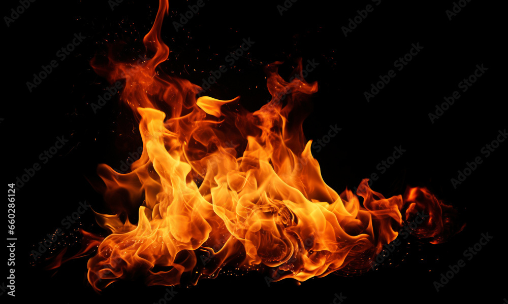 Fototapeta premium Fire flames on black background