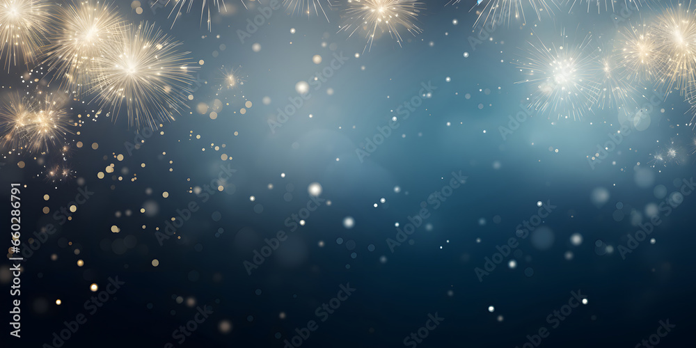 Happy New Year, Beautiful creative holiday background with fireworks and Sparkling, space for text - obrazy, fototapety, plakaty 