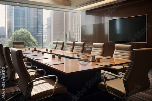 Sophisticated Corporate Boardroom with Ergonomic Furniture  Creating an Atmosphere of Comfort and Productivity for Crucial Decision-Making