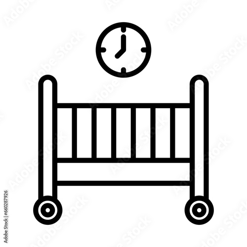 Baby cot hygiene icon with black outline style. cot, baby, child, kid, crib, childhood, bed. Vector Illustration