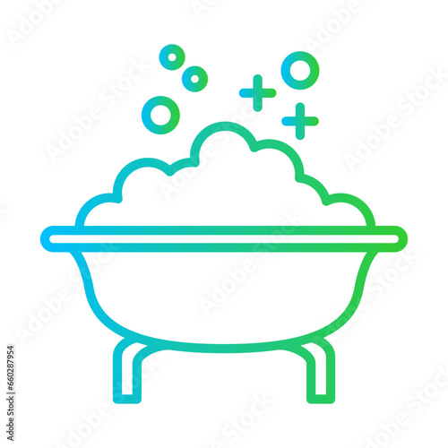 Baby bathtub hygiene icon with blue and green gradient outline style. child, baby, bathroom, care, bathtub, bath, kid. Vector Illustration