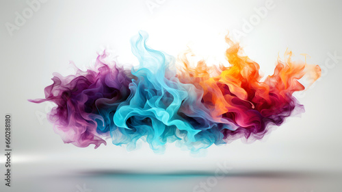 Colorful smoke cloud flying over white background