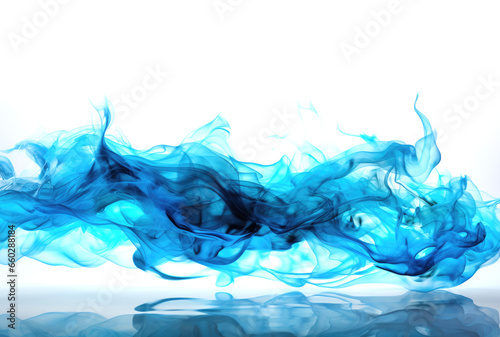 Blue fire flame isolated on white background with reflection on a shiny ground 