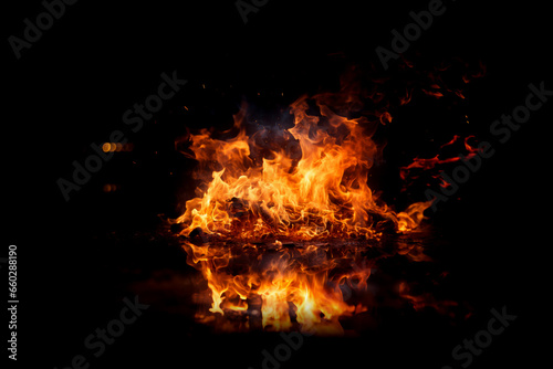 Red fire and sparks isolated on black background