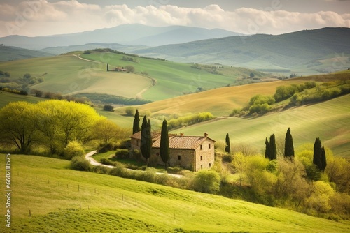 Beautiful countryside view in Tuscany. Generative AI
