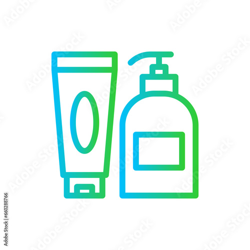 Baby lotion hygiene icon with blue and green gradient outline style. baby, infant, skin, lotion, childhood, applying, care. Vector Illustration