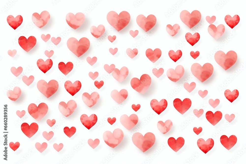 Red and pink hearts on transparent background, flat lay. PNG image. Valentine's Day background. Generative AI