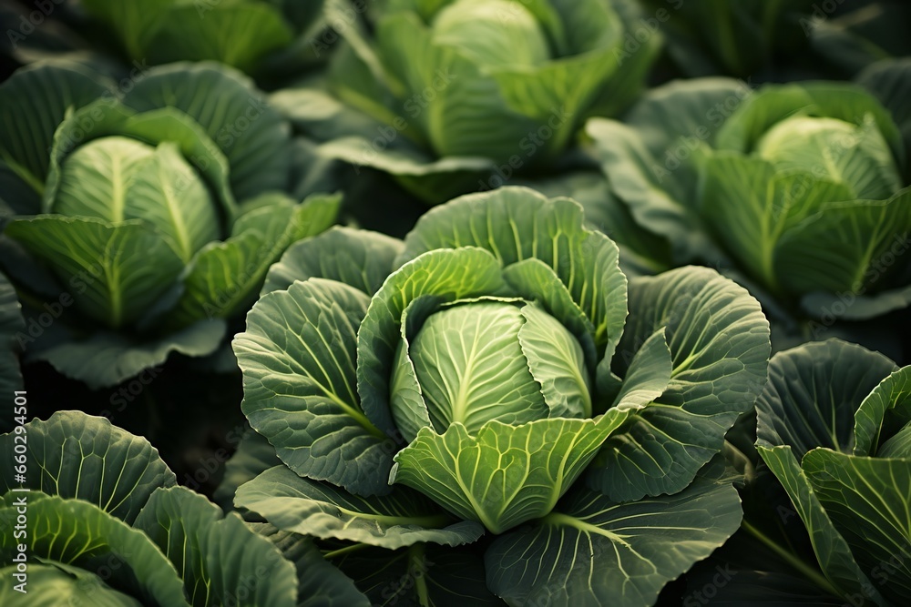 Obraz premium Green cabbage growing in garden