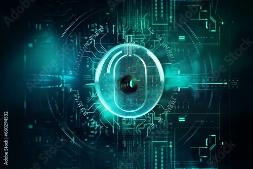 Digital lock on futuristic backdrop, symbolizing cyber security. Multiexposure concept. Generative AI