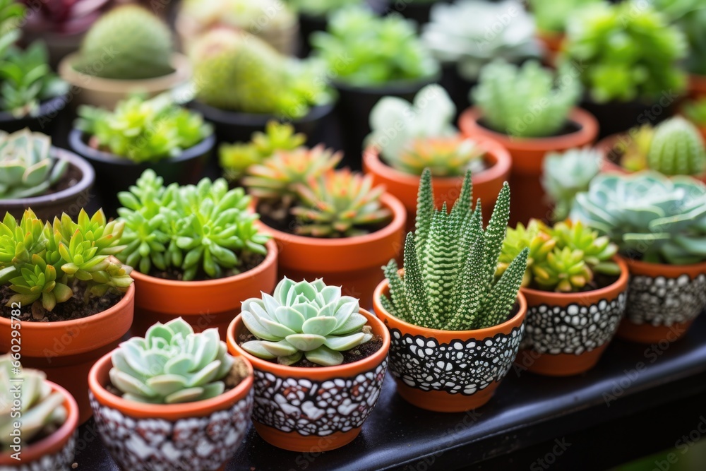 assorted succulents planted in small ceramic pots assorted succulents planted in small ceramic pots