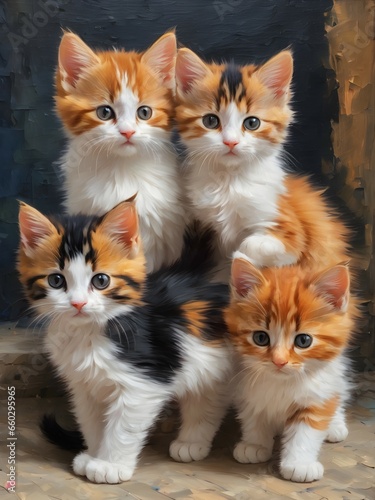 Cute orange kittens in various poses.Created by AI. © pla2u