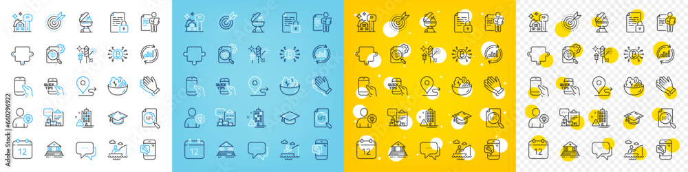 Vector icons set of Court building, Journey and Bitcoin system line icons pack for web with Boat fishing, Hold smartphone, Job interview outline icon. Target purpose, Graduation cap. Vector Vector icons set of Court building, Journey and Bitcoin system line icons pack for web with Boat fishing, Hold smartphone, Job interview outline icon. Target purpose, Graduation cap. Vector