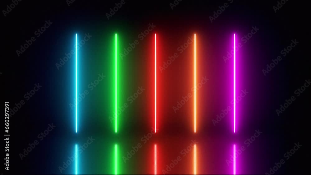 Five Neon Lights in an Abstract Animated Concept