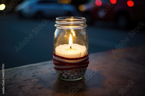 an extinguished leaderless protest candle in a jar photo