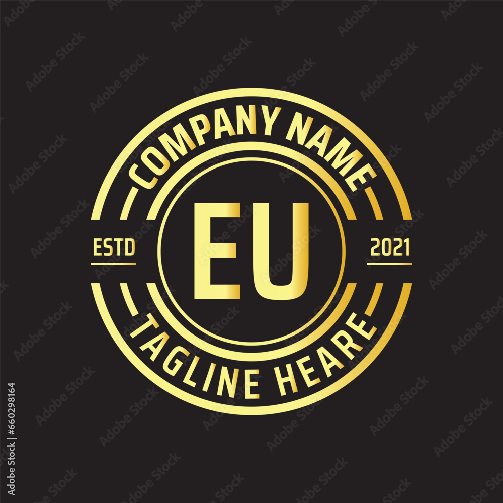 Professional simple Letter EU Circle Luxury Gold Color Vector Logo Template