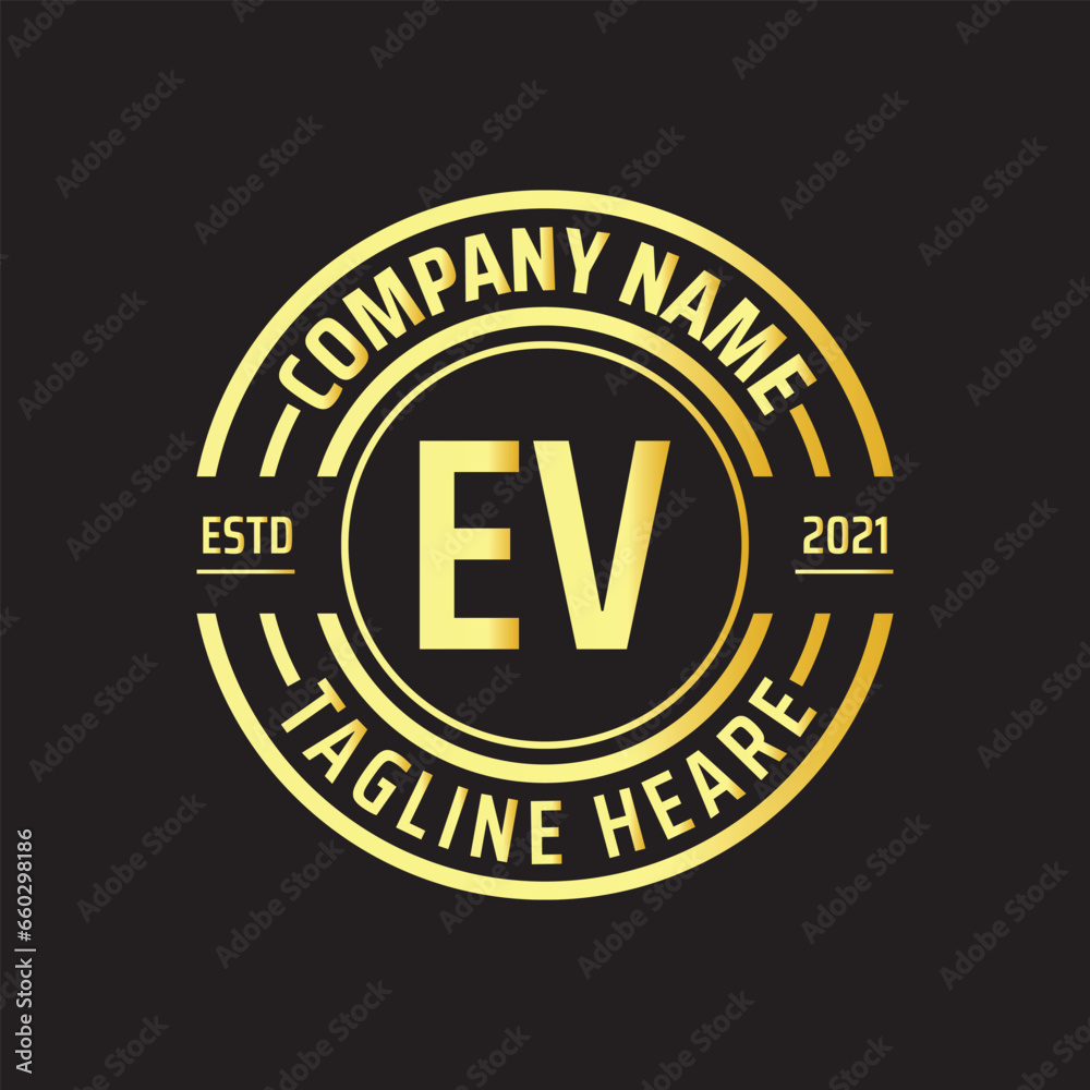 Professional simple Letter EV Circle Luxury Gold Color Vector Logo Template