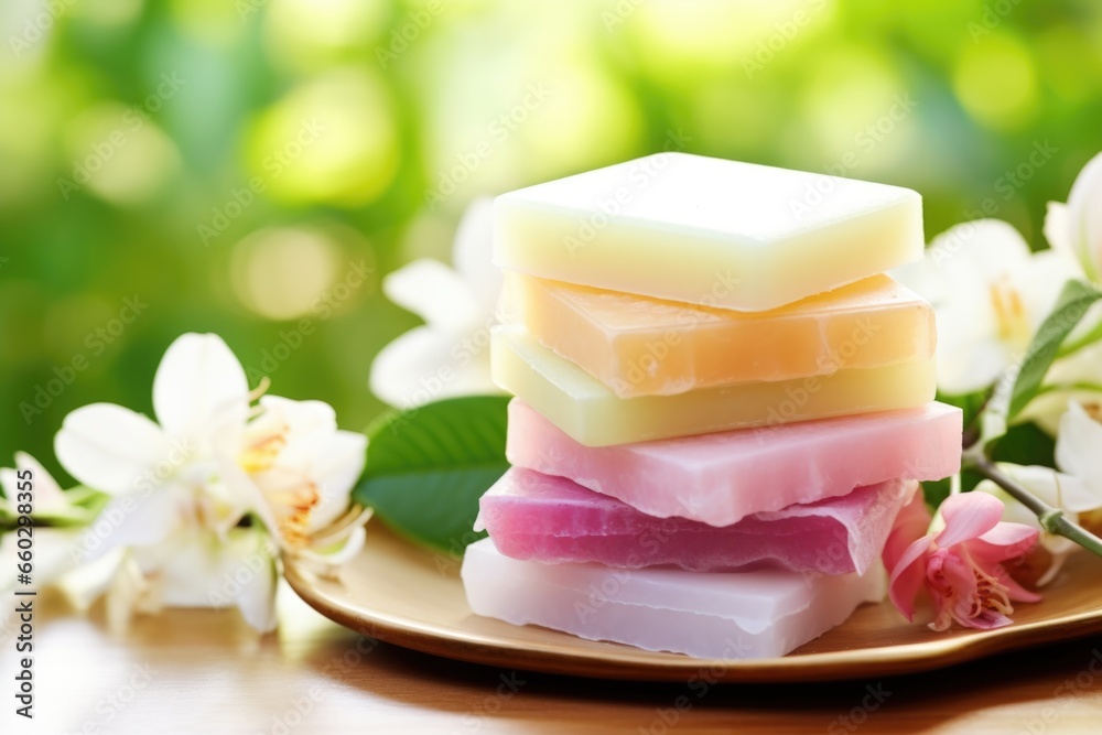 stack of scented soap bars in a spa setting stack of scented soap bars in a spa setting