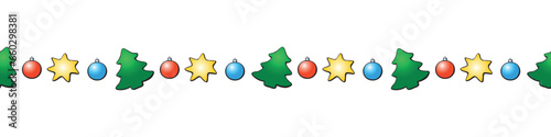 Murais de parede Edging, ribbon, border of color figures of Christmas trees, stars, xmas balls