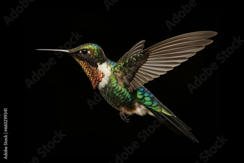 Hummingbird, White-throated Mountain-gem flying, soft lightinig