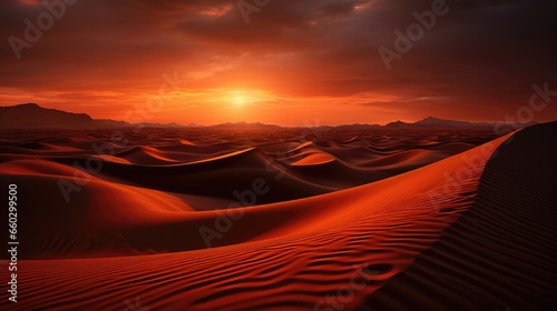 Desert sands ripple  under the amber twilight spell.