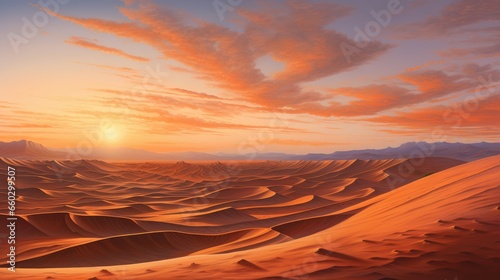Desert sands ripple, under the amber twilight spell.