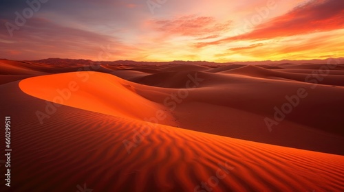Desert sands ripple, under the amber twilight spell. © Kanisorn