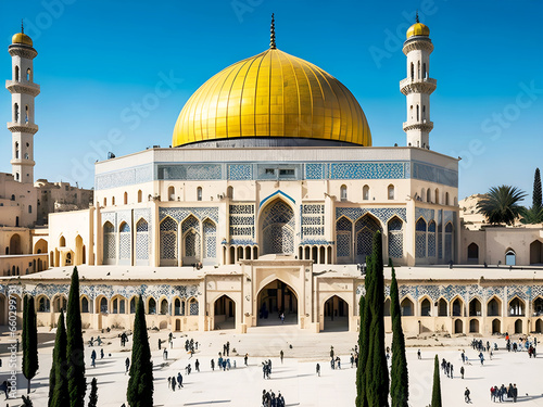 Traditional Masjid Al Aqsa symbol of Muslim Empire is in war. We Stand for Palestine. Generative Ai  photo